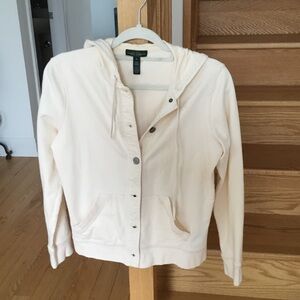 Lauren Ralph Lauren Cream Metal Buttons Hooded Jacket with Pockets